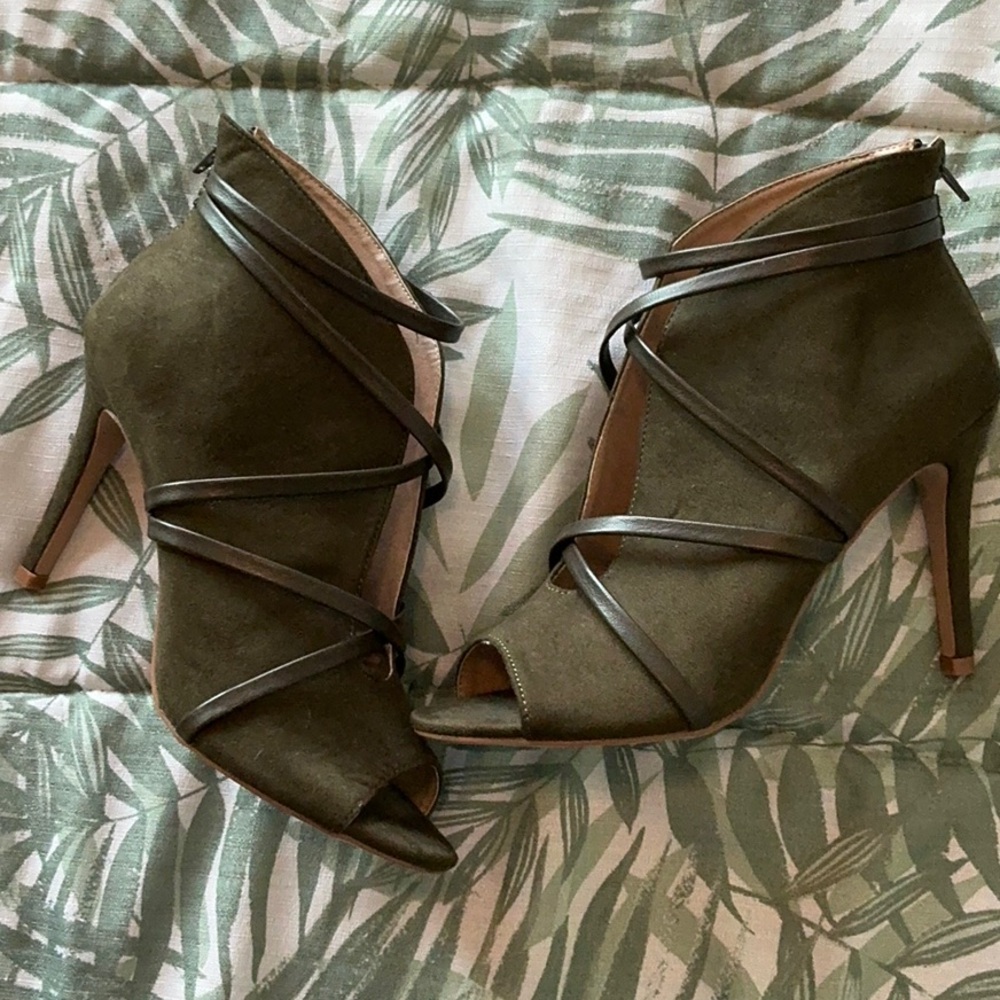 Olive Green Strappy Heeled Sandals